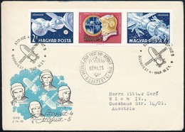 1969 Szojuz 4-5 Vágott Hármascsík FDC-n - Other & Unclassified