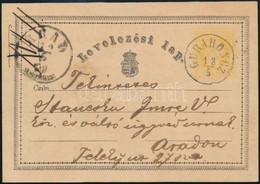 ~1870 Díjjegyes Levelezőlap 'GURAHONCZ' - Arad - Sonstige & Ohne Zuordnung