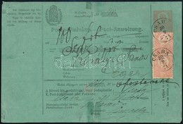 1871 5kr Díjjegyes Postautalvány 2 X 5kr Kőnyomat Díjkiegészítéssel 'CSABA' - 'EGER' (1.000.000) Rendkívül Ritka Darab!! - Sonstige & Ohne Zuordnung