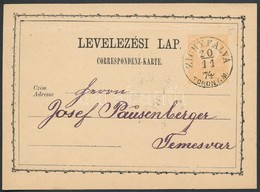 1874 Díjjegyes  Levelezőlap 'ZICHYFALVA / TORONT. M.' Luxus Bélyegzés - Altri & Non Classificati