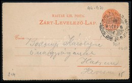 1899 Díjjegyes Zárt Levelezőlap 'NAGY-SURÁNY - AR.-MATÓTH' Mozgóposta Bélyegzéssel - Otros & Sin Clasificación