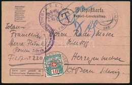 1915 Cenzúrás Tábori Posta Lap Svájcba, Portózva - Andere & Zonder Classificatie