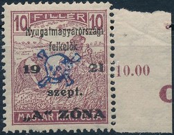 * Nyugat-Magyarország II. 1921 Arató 10f ívszéli, Bodor Vizsgálójellel (10.000) - Andere & Zonder Classificatie