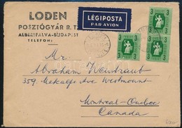 1946 Légiposta Levél Forint-fillér 3 X 3Ft Bérmentesítéssel Kanadába Küldve - Andere & Zonder Classificatie