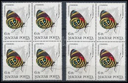 ** 1984 Lepkék 6Ft Négyestömb, Hiányzik A Bordó Színnyomat + Támpéldány / Mi 3686 Block Of 4, Burgundy Colour Omitted - Otros & Sin Clasificación