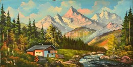 Holik Jelzéssel: Alpesi Táj Házzal. Olaj, Vászon, 40×80 Cm - Andere & Zonder Classificatie