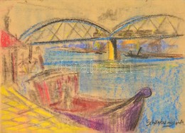 Schönberger Jelzéssel: Hajók A Hídnál. Pasztell, Papír, üvegezett Keretben, 31×45 Cm - Andere & Zonder Classificatie