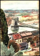 Sostarics Lajos (1896-1968): Lánchíd. Akvarell, Papír, Jelzés Nélkül, 29×21 Cm - Sonstige & Ohne Zuordnung