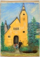 Szőnyi Jelzéssel: Sárga Templom. Akvarell, Papír, 43×30 Cm - Otros & Sin Clasificación