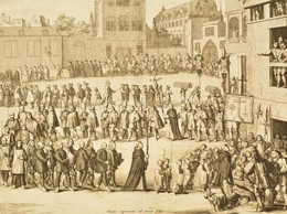 Cca 1690 Schoonebeek, Adriaan (1657/58-1705): Eductio Captivorum Ad Actum Fidei / Foglyok Bemutatása Felvonulással. Rézm - Estampas & Grabados