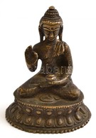 Buddha Figura, Bronz, Jelzés Nélkül, M: 10 Cm - Sonstige & Ohne Zuordnung