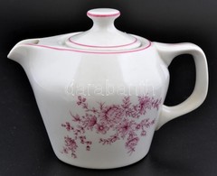 Hollóházi Porcelán Virágmintás Teáskanna, Matricás, Jelzett, Egészen Apró Kopásnyomokkal, M: 10,5 Cm - Otros & Sin Clasificación