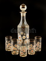 5 Db Virágmintás üvegpohár, Kiöntővel, Kopásnyomokkal - Glass & Crystal