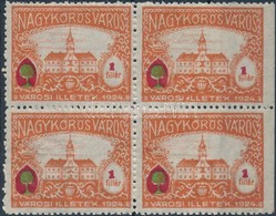 1924 Nagykőrös Városi Illetékbélyeg Négyestömb 1f, Jobb Oldalon Vágott (9.500) - Zonder Classificatie