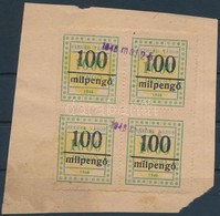 1946 Szeged Város Okirati Illetékbélyeg 100mP/1000P Négyestömb, Egy Oldalon Fogazatlan (15.000) / Block Of 4, Imperforat - Non Classés