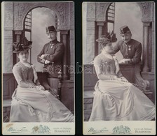 Cca 1880-1900  Mai és Társa Fényképészek 2 Db Kabinetfotó Házaspár, Katona Ruha 11x20,5 Cm - Andere & Zonder Classificatie