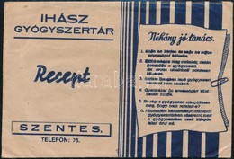 Cca 1930 Ihász Gyógyszertár, Papír Recepttasak - Publicidad