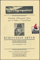 1936 Rubinstein Artur Zongoraestje, Koncertfüzet, Tűzött Papírkötésben - Zonder Classificatie