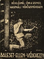 1937 Garamvölgyi K.: Baleset Ellen Védekezz! - O.T.I. Baleset-megelőző Plakát, Hajtott, Szélein Szakadásokkal, 63×47 Cm - Otros & Sin Clasificación