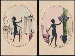 ** 2 Db RÉGI Erotikus Manni Grosze Sziluett Művészlap / 2 Pre-1945 Erotic Silhouette Art Motive Postcards By Manni Grosz - Non Classés