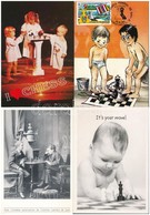 ** 13 Db MODERN Sakk Képeslap: Gyerekek Sakkoznak / 13 Modern Chess Motive Postcards, Children Playing Chess - Unclassified