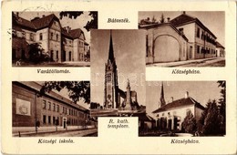 T2/T3 1937 Bátaszék, Vasútállomás, Községháza, Községi Iskola, Római Katolikus Templom. Baura József Kiadása (EK) - Unclassified