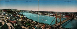 ** T3 Budapest, Kilátás A Gellért-hegyről, Erzsébet Híd, Tabán. Óriás Kinyitható Panorámalap (35,5 Cm X 13,5 Cm) (fa) - Zonder Classificatie