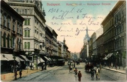 T2/T3 1908 Budapest VII. Kerepesi út (Rákóczi út), Metropole Szálloda, Villamosok, üzletek. Taussig A. - Unclassified