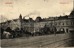 T3 1915 Szeged, Széchenyi Tér, Weber üzlete, Temetkezési Intézet, Hintók. Alth Lajos üzlete (szakadás / Tear) - Unclassified
