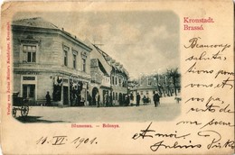 T3/T4 1901 Brassó, Kronstadt, Brasov; Bolonya, Utca, Bede Antal üzlete. Julius Müller Kiadása / Blumeanu / Blumana, Stre - Unclassified