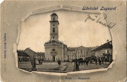T3 1903 Lugos, Lugoj; Fő Tér, Templom, üzletek. Kiadja Auspitz Adolf / Main Square, Church, Shops (Rb) - Ohne Zuordnung