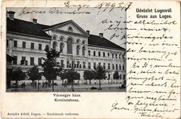 * T3 1899 Lugos, Lugoj; Komitatshaus / Vármegyeháza. Kiadja Auspitz Adolf / County Hall (szakadás / Tear) - Ohne Zuordnung