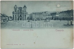 T3 1898 Temesvár, Timisoara; Losonczy Tér, Templom, üzletek / Square, Church, Shops (ázott / Wet Damage) - Zonder Classificatie