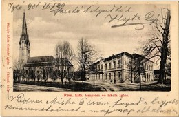 T2 1901 Igló, Zipser Neudorf, Spisská Nová Ves; Római Katolikus Templom és Iskola. Matz Gusztáv Kiadása / Church Adn Sch - Zonder Classificatie