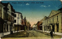 * T2/T3 Pöstyén, Piestany; Ferenc József út. Adler Mór Kiadása / Street  (kopott Sarkak / Worn Corners) - Zonder Classificatie