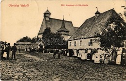 T2 1914 Visk, Vyshkovo (Máramaros); Református Templom és Fiú Iskola, Falubeliek / Calvinist Church And Boy School, Vill - Ohne Zuordnung