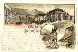 T2 1898 Innsbruck, Hofburg, Theater, Stadtsäle, Martinswand, Moch & Stern Litho / Theater, Town Hall, Floral Litho - Non Classés