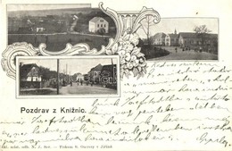 T4 Jicín, Pozdrav Z Kníznic, Street Views, Floral, Art Nouveau (cut) - Unclassified