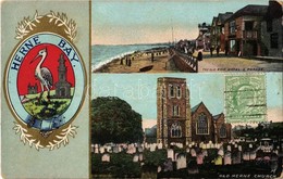 T2/T3 1908 Herne Bay, The Old Ship Hotel & Parade, Old Herne Church, Coat Of Arms, Golden Decoration (worn Corners) - Sin Clasificación