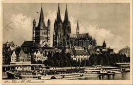 T2 Köln, Cologne; Rheinansicht, Rathaus, St. Martin, Stapelhaus, Dom / River, Ships, Cathedral, Church, Town Hall - Zonder Classificatie