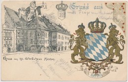 T3 München, Gruss Vom Kgl.  Hofbrauhaus / Greeting From The Royal Beer Hall, Coat Of Arms, Golden Decoration, Litho (fa) - Zonder Classificatie