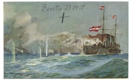 * T1/T2 SMS Zenta Im Kampfe Mit Der Französischen Flotte. K.u.K. Kriegsmarine. Offizielle Postkarte Des Österreichischen - Ohne Zuordnung