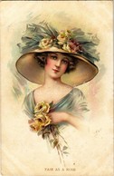 T2 1916 'Fair As A Rose', Lady With Hat, Flowers, Unsigned Art Postcard, Litho - Zonder Classificatie