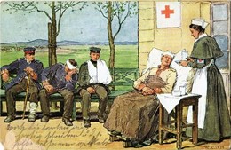 T3 WWI German Military Art Postcard, Unjired Soldiers And Red Cross Nurse. Rotes Kreuz Königreich Sachsen S: W. Claudius - Non Classificati