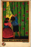 ** T2/T3 Kellemes Karácsonyt. Magyar Iskola Egyesület 1884. / Hungarian Christmas Greeting Art Postcard. Litho S: Szeker - Sin Clasificación