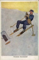 ** T1/T2 Peinlicher Zwischenfall. Wintersport / Ski, Winter Sport Art Postcard. B.K.W.I. 180-3. S: Carl Josef - Ohne Zuordnung