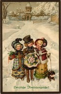 T2 1917 Herzliche Neujahrsgrüsse! / New Year Greeting Art Postcard With Children. M. Munk Wien Nr. 962. Litho S: H. Schu - Sin Clasificación