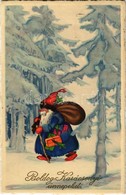T2 1933 'Boldog Karácsonyi ünnepeket', üdvözlőlap, Erika Nr. 6035 / Christmas Greeting Card, Santa Claus, Winter Forest, - Ohne Zuordnung