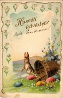 T2/T3 1908 'Húsvéti üdvözlet', Virágos üdvözlőlap Aranyozott Díszítéssel, Dombornyomat / Easter Greeting Card, Rabbit, E - Sin Clasificación