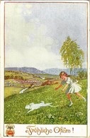 ** T2/T3 'Fröhliche Ostern!' / Easter Greeting Card, Girl With Rabbit; Verlag Des Vereines Südmark, Karte Nr. 295 S: E.  - Ohne Zuordnung